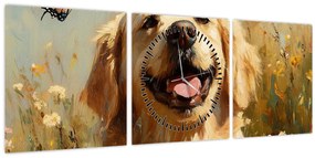 Tablou - Cățel fericit (cu ceas) (90x30 cm)