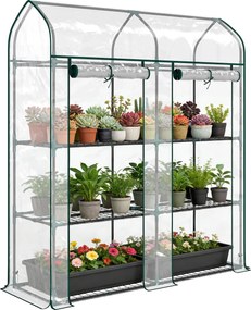 Outsunny Seră mică cu 3 niveluri, 2 uși rulou, cadru din oțel, husă din plastic, 143x46x165 cm, transparent | Aosom Romania