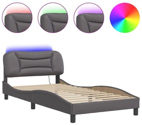 3213916 vidaXL Cadru de pat cu lumini LED, gri, 100x200 cm, piele ecologică