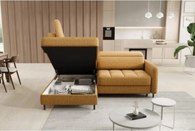 Colțar galben extensibil/cu spațiu de depozitare cu tapițerie din catifea (cu colț pe partea stângă/în formă de ”L”) Barea – ELTAP