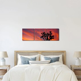 Tablou apus de soare deasupra siluetei unui copac (cu ceas) (90x30 cm)