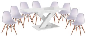 Set de sufragerie Maasix WTG High Gloss White pentru 8 persoane cu scaune Didier albe