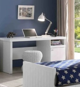 Birou pentru copii Robin alb din MDF și pin masiv cu dulap reversibil – Vipack
