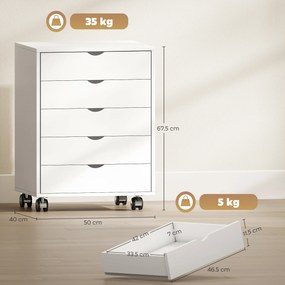 HOMCOM Dulap pentru birou cu 5 sertare pentru documente A3, pe roți și cu încuietoare, 50x40x67.5 cm, alb | Aosom Romania