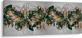 Tablou - Frunze tropicale, Galben - auriu (120x50 cm)