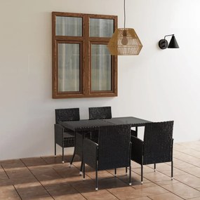 Set mobilier de gradina, 5 piese, negru, poliratan Negru, Lungime masa 140 cm, 1