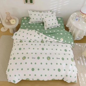 Lenjerie de pat cu elastic, tesatura tip finet, pat 1 persoana, 4 piese, alb / verde, T60-113