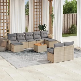 vidaXL Set canapele de grădină, 10 piese, cu perne, bej, poliratan