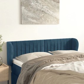 vidaXL Tăblie pat cu aripioare albastru închis 147x23x78/88 cm catifea
