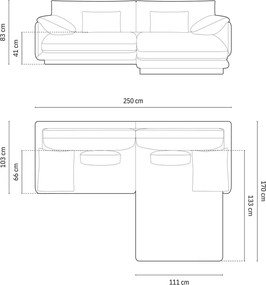 Coltar dreapta 4 locuri, Torino-184, Micadoni Home, 250x170x83 cm, catifea, ecru