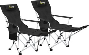 Outsunny Set de 2 Scaune de Camping Pliabile cu Suport pentru Picioare Detașabil, 82x100x88 cm, Negru | Aosom Romania