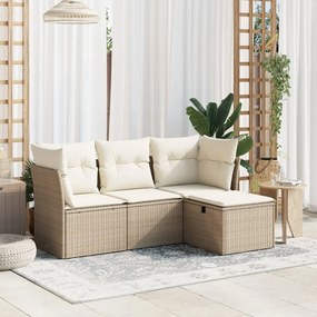 vidaXL Set canapele de grădină, 4 piese, cu perne, bej, poliratan