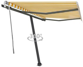 vidaXL Copertină autonomă retractabilă manual, galben&amp;alb, 350x250 cm