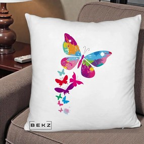 Perna Decorativa Fluturi Splash, 40x40 cm, Alb Pufos, Husa Detasabila, Perna Inclusa, BEKZ®
