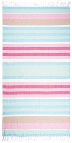 Prosop Fouta Stripes pink cu franjuri, 90 x 170 cm