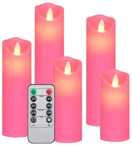 Set lumanari electrice cu LED si telecomanda, 5 buc., alb cald 1, Roz