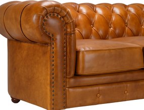 Canapea Chesterfield 2 locuri din piele naturală full grain maro, 180×97×75 cm, „Classic Chic"