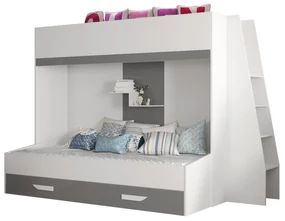 Pat pentru copii combinat 90 cm Puro 17 (alb mat + alb lucios + gri lucios). 1087115