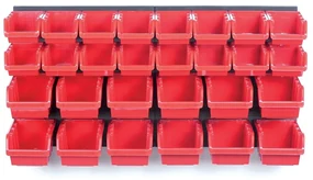 Panou suspendat 80 x 16,5 x 40 cm, 28 cutii de scule, negru/rosu