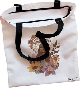 Sacosa de Panza pentru Cumparaturi, Geanta Tote, Colorful Mushrooms 3, Cu fermoar, 38x34.5 cm, Alba, BEKZ®