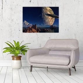 Tablou pe sticlă - Vizita extraterestrului (70x50 cm)