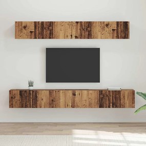vidaXL Set dulap TV cu raft Pe perete cu depozitare cu ușă 5 pcs Lemn vechi Mediu Lemn compozit