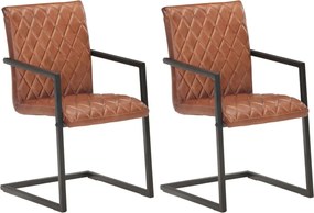 vidaXL Scaune de bucătărie cantilever, 2 buc., maro, piele naturală