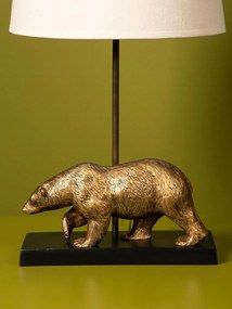 Lampă de masă din bumbac bej, cu structură din alamă și metal negru în formă de urs, finisaj vintage, 50×30 cm, „Fauve"