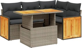 vidaXL Set canapea de grădină cu perne, 5 piese, gri, poliratan