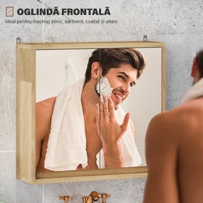 HOMCOM Dulap de Baie cu Oglindă, 2 Uși și Raft Reglabil, 48 x 14,5 x 45 cm, Culoarea Lemnului | Aosom Romania