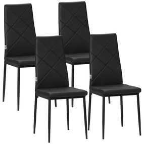 Set de 4 scaune de sufragerie cu spatar inalt HOMCOM, scaune moderne din piele artificiala si otel, 41x50x97cm, negru | Aosom Romania