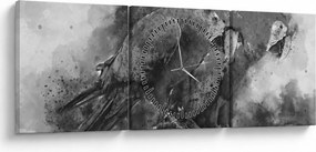 Tablou - Acuarelă papagali (cu ceas) (90x30 cm)