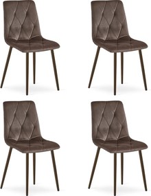 Set 4 Scaune Bucatarie/Dining Fido Picioare Finisaj Lemn,Culoare Nuc , Catifea Maro Inchis