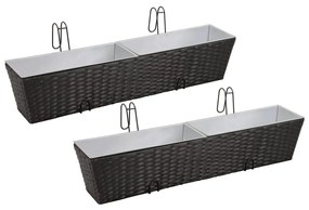 Jardiniera din ratan pentru balcon, 80 cm, 2 buc, Negru 2, Negru, 80 cm