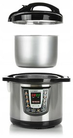 Multicooker cu gatire subpresiune First-Austria FA-5130, 12 programe, 6 l, 1000W, Timer, Start amanat, Accesorii, Negru/Inox