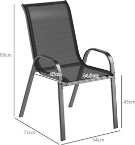Outsunny Set de 2 Scaune de Prânz pentru Exterior, Scaune Suprapozabile cu Spătar Înalt, Șezut Respirabil pentru Grădină, Verandă, Negru | Aosom Romania