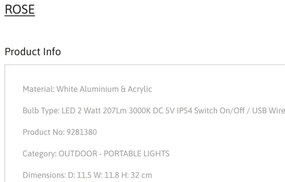 Lampa LED portabila iluminat exterior decorativ ROSE alba