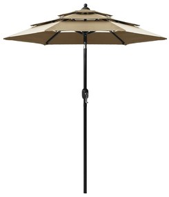 Umbrela de soare 3 niveluri, stalp aluminiu, gri taupe, 2 m