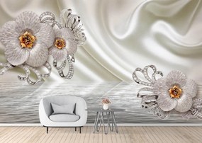 Fototapet 3D, Flori albe cu pietre pretioase Art.05000