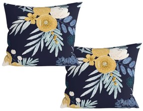 Set 2 huse decorative pentru perna din microfibra FLOWERISH 45x45 cm, albastru inchis