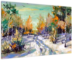 Tablou - Drum înzăpezit prin pădure (90x60 cm)