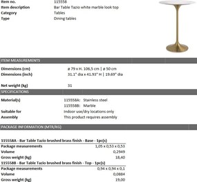 Masa bar design elegant LUX Tazio, alama 79cm 115558 HZ