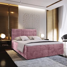 Pat boxspring tapitat GLORIEN VELVET 180x200 cm roz Saltele: Saltea cu arcuri Bonell
