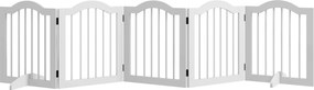 PawHut Barieră pentru câini, 5 panouri, pliabilă, flexibilă, lemn masiv/MDF, 261,5x29,5x61 cm, alb | Aosom Romania