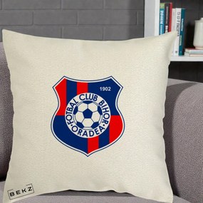 Perna Personalizata FC Bihor Oradea 1902 Fotbal, 40x40 cm, Ecru, Husa Detasabila, Perna Inclusa, BEKZ®