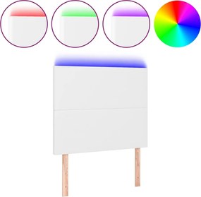 vidaXL Tăblie de pat cu LED, alb, 80x5x118/128 cm, piele ecologică