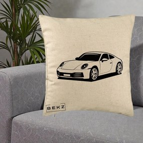 Perna Personalizata Porsche 911 Silueta, 40x40 cm, Bej, Husa Detasabila, Perna Inclusa, BEKZ®