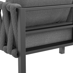 Set de mobilier de grădină cu canapea de colț și blat de masă din sticlă securizată, Gri | Aosom Romania