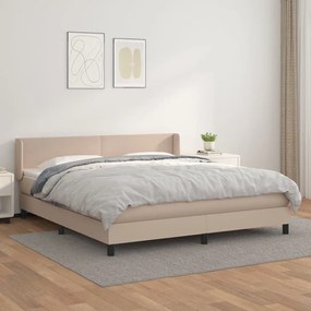 Pat box spring cu saltea, cappuccino, 160x200cm piele ecologica Cappuccino, 160 x 200 cm, Design simplu