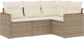 vidaXL Set canapele de grădină, 4 piese, cu perne, bej, poliratan